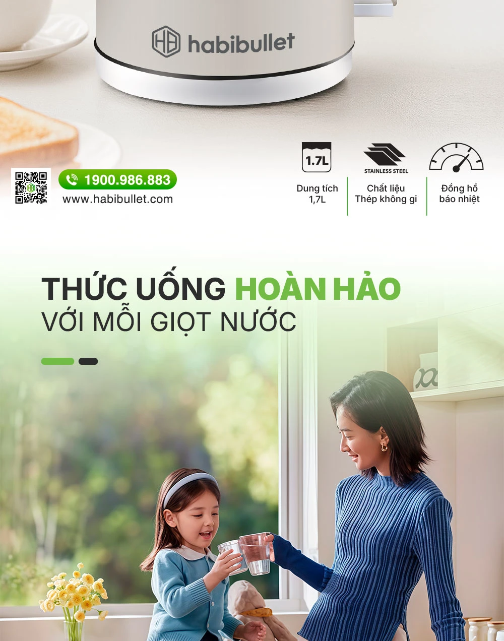 Ấm đun siêu tốc cao cấp Habibullet KHB2286 PRO BH245131 3